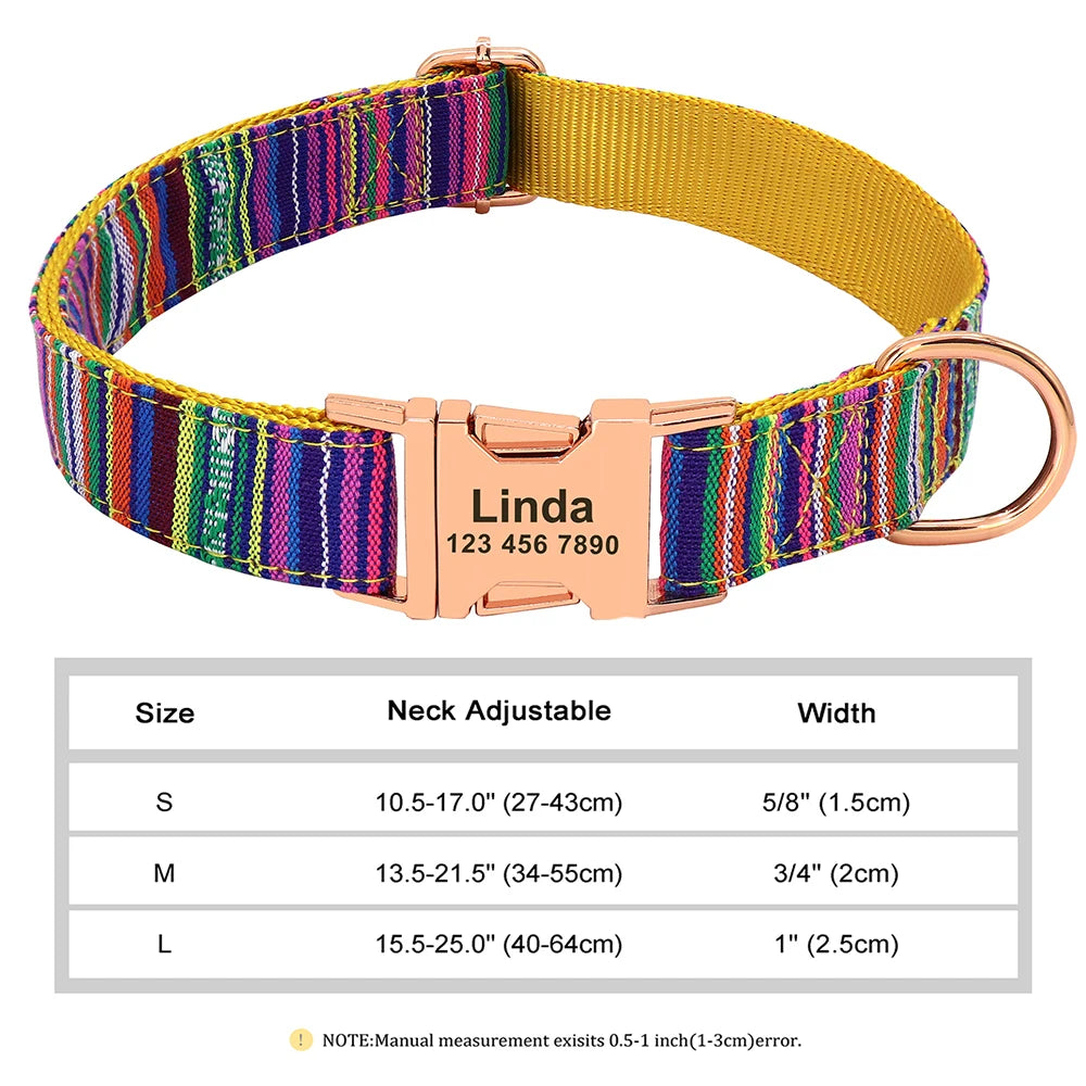 Personalized Printed Nylon Dog Collar + Free Engraved ID Plate – Adjustable for Small, Medium & Large Dogs