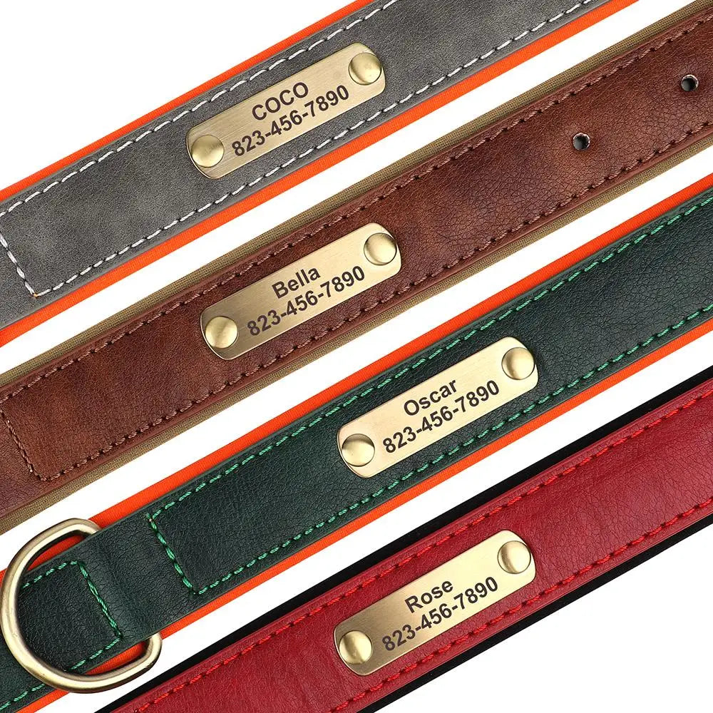 Personalized PU Leather Dog Collar with Engraved ID Nameplate – Anti-Lost, Adjustable for Small, Medium & Large Dogs