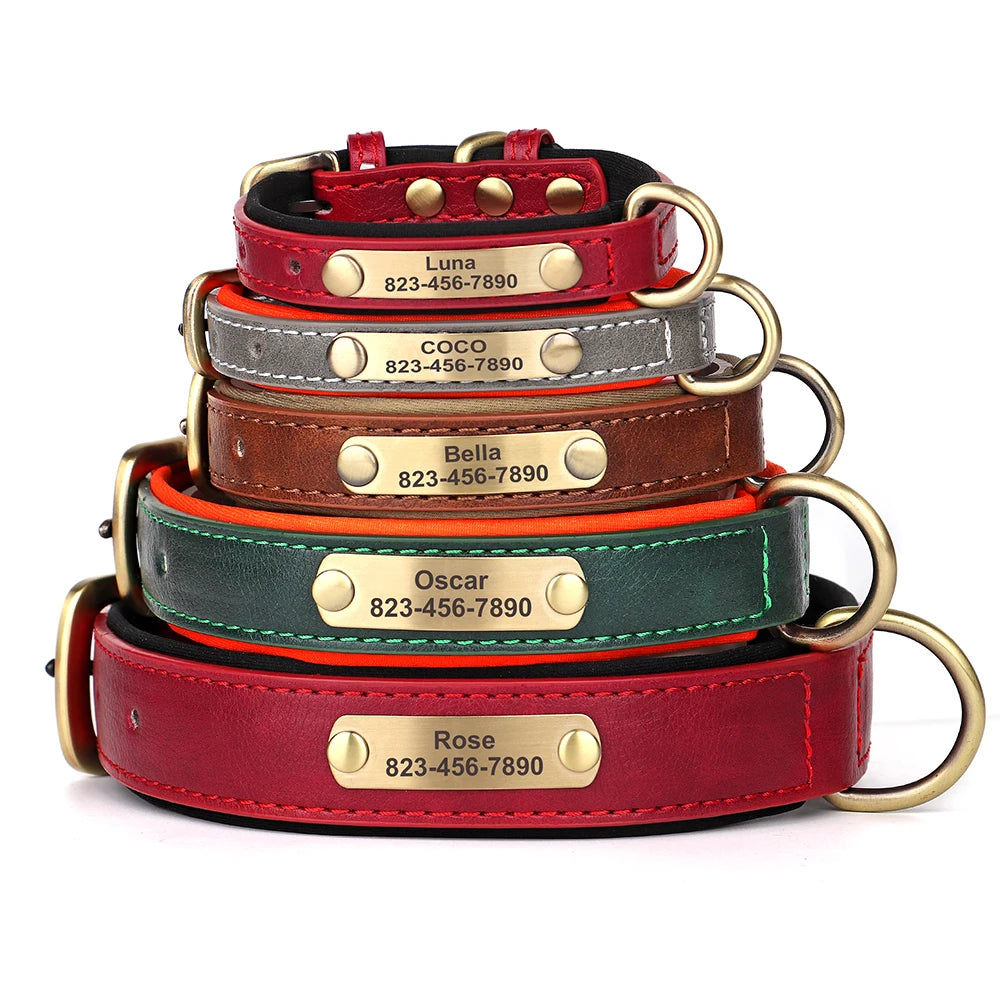Personalized PU Leather Dog Collar with Engraved ID Nameplate – Anti-Lost, Adjustable for Small, Medium & Large Dogs