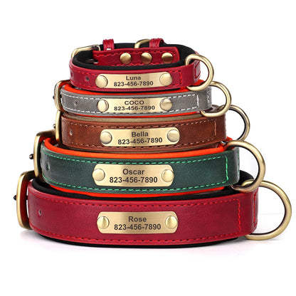 Personalized PU Leather Dog Collar with Engraved ID Nameplate – Anti-Lost, Adjustable for Small, Medium & Large Dogs