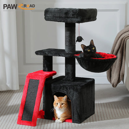 Gray Indoor Cat Activity Tree & Tower – Big Hammock, Removable Top Perch & Sisal Scratching Posts (2 Styles)