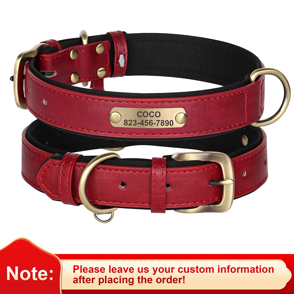 Personalized PU Leather Dog Collar with Engraved ID Nameplate – Anti-Lost, Adjustable for Small, Medium & Large Dogs