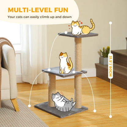 Gray Indoor Cat Activity Tree & Tower – Big Hammock, Removable Top Perch & Sisal Scratching Posts (2 Styles)