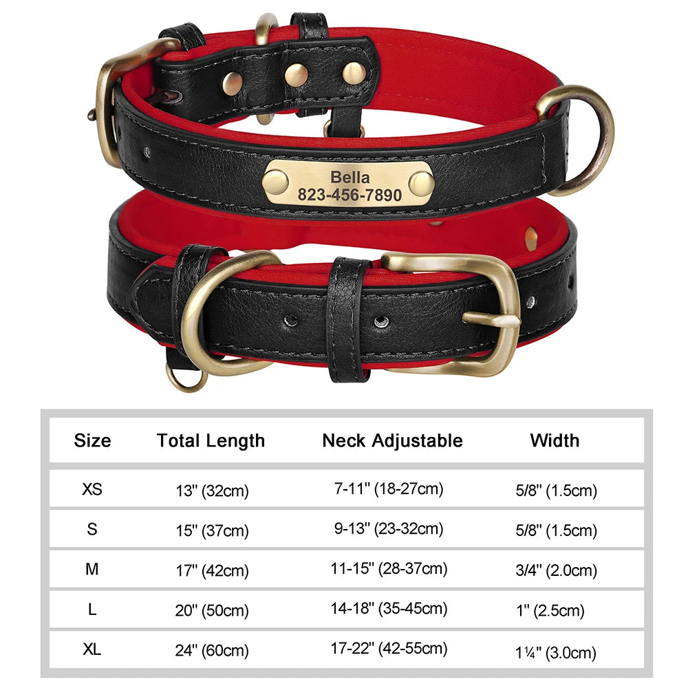 Personalized PU Leather Dog Collar with Engraved ID Nameplate – Anti-Lost, Adjustable for Small, Medium & Large Dogs