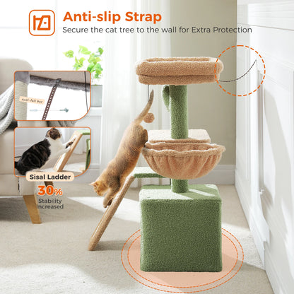 Gray Indoor Cat Activity Tree & Tower – Big Hammock, Removable Top Perch & Sisal Scratching Posts (2 Styles)