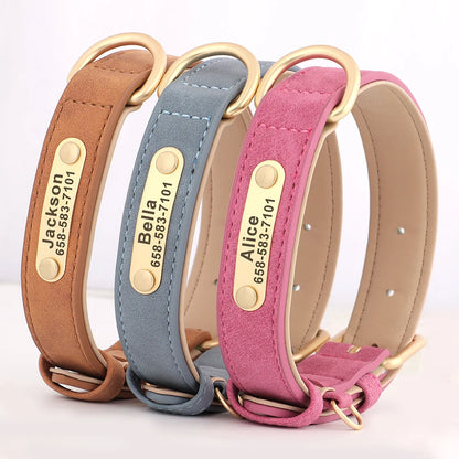 Personalized PU Leather Dog Collar with Engraved ID Nameplate – Anti-Lost, Adjustable for Small, Medium & Large Dogs