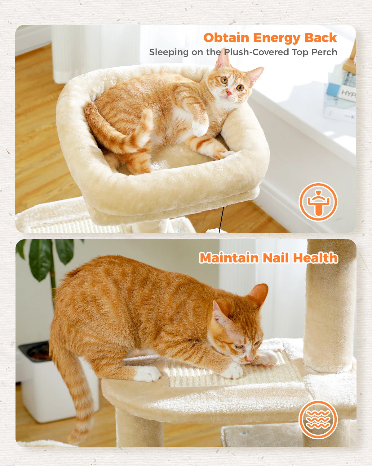 Gray Indoor Cat Activity Tree & Tower – Big Hammock, Removable Top Perch & Sisal Scratching Posts (2 Styles)