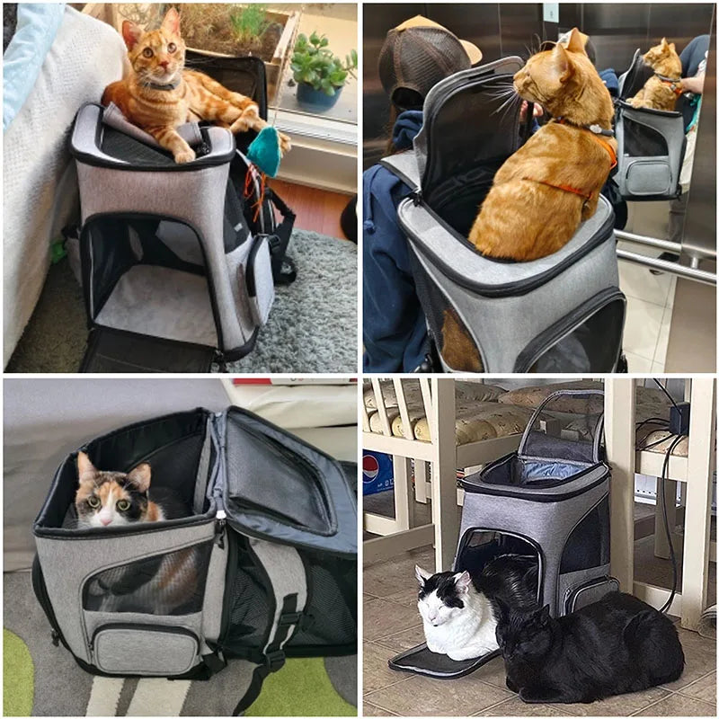 Breathable Pet Carrier Backpack – Foldable Expandable Travel Bag for Cats & Small Dogs