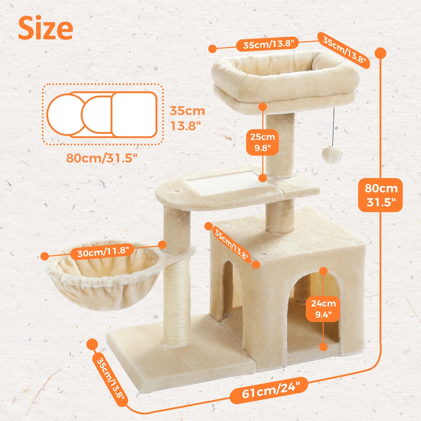 Gray Indoor Cat Activity Tree & Tower – Big Hammock, Removable Top Perch & Sisal Scratching Posts (2 Styles)