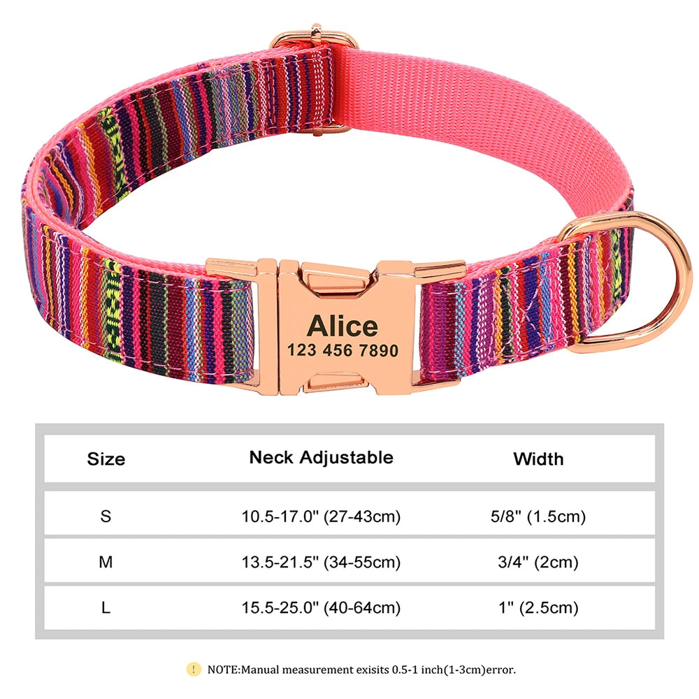 Personalized Printed Nylon Dog Collar + Free Engraved ID Plate – Adjustable for Small, Medium & Large Dogs