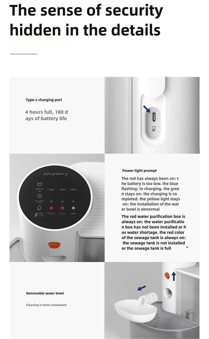 Smart Dump Rechargeable Cat & Dog Water Dispenser – 3L Auto Dumping & Refilling Fountain