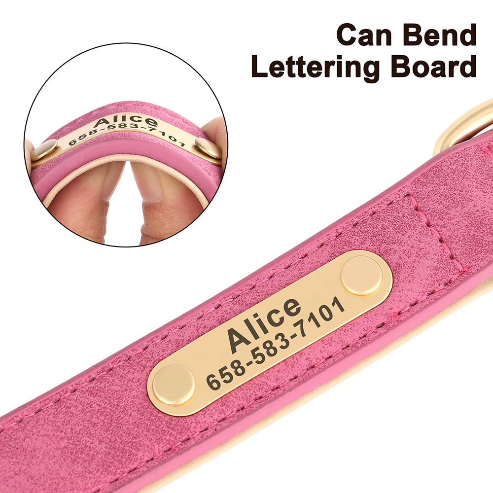 Personalized PU Leather Dog Collar with Engraved ID Nameplate – Anti-Lost, Adjustable for Small, Medium & Large Dogs