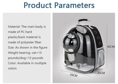 Transparent Space Capsule Pet Backpack – Breathable, Portable & Clear Carrying Bag for Cats & Small Dogs