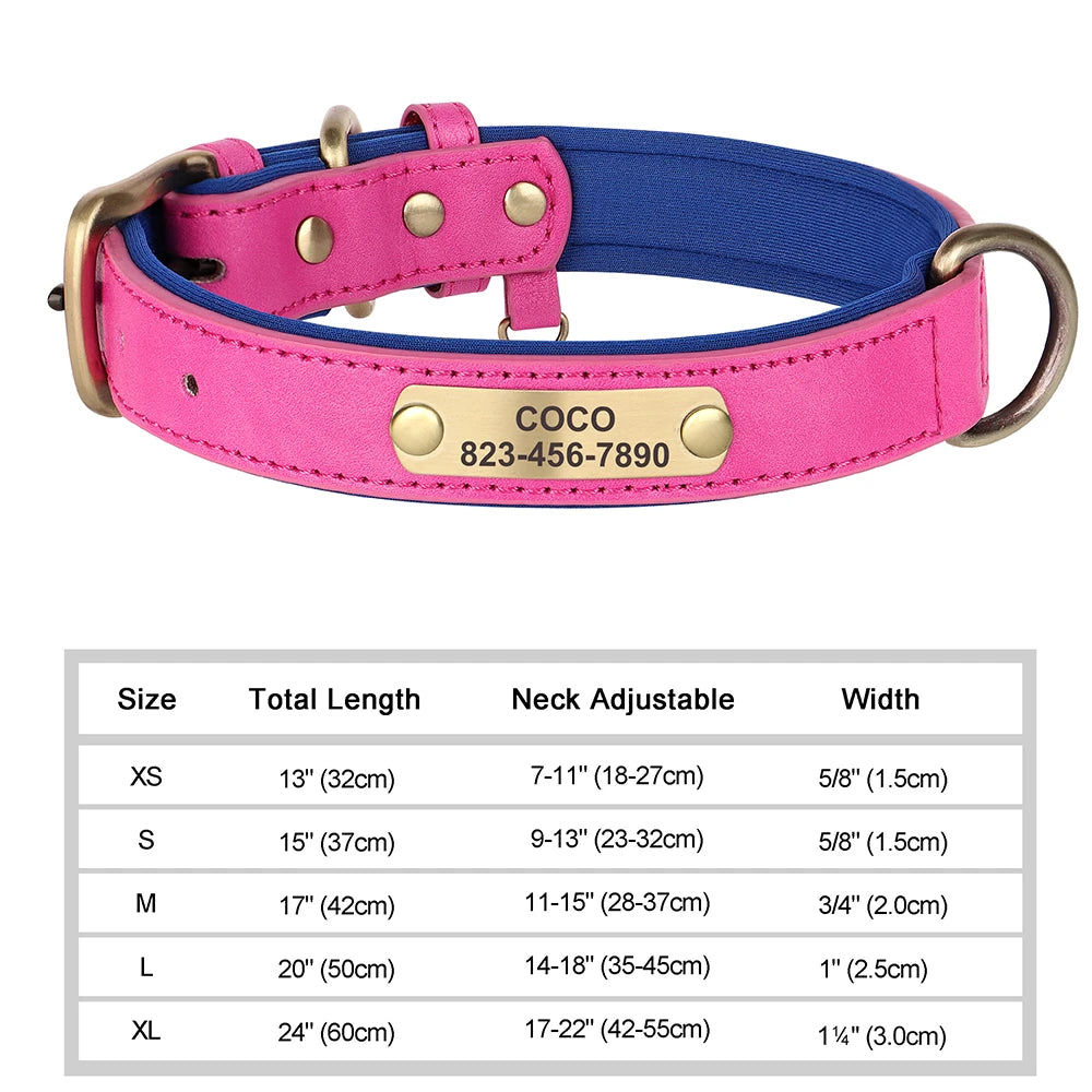 Personalized PU Leather Dog Collar with Engraved ID Nameplate – Anti-Lost, Adjustable for Small, Medium & Large Dogs