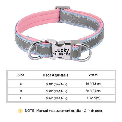 Reflective Personalized Nylon Dog Collar with Engraved ID Tag – Soft Padded, Adjustable for Small to Large Breeds