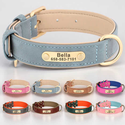 Personalized PU Leather Dog Collar with Engraved ID Nameplate – Anti-Lost, Adjustable for Small, Medium & Large Dogs
