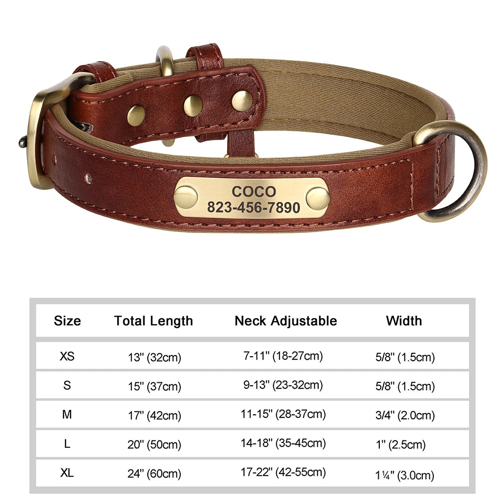 Personalized PU Leather Dog Collar with Engraved ID Nameplate – Anti-Lost, Adjustable for Small, Medium & Large Dogs