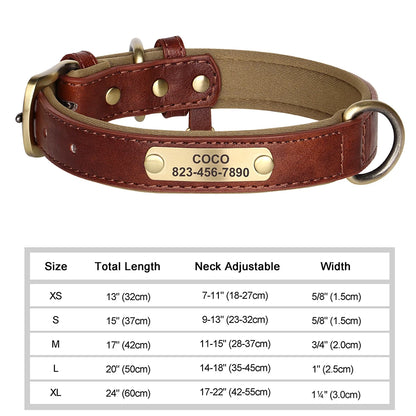Personalized PU Leather Dog Collar with Engraved ID Nameplate – Anti-Lost, Adjustable for Small, Medium & Large Dogs