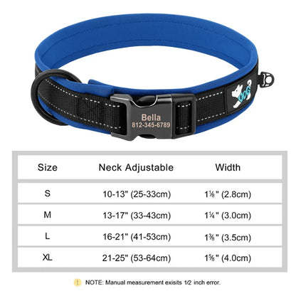 Reflective Personalized Nylon Dog Collar with Engraved ID Tag – Soft Padded, Adjustable for Small to Large Breeds
