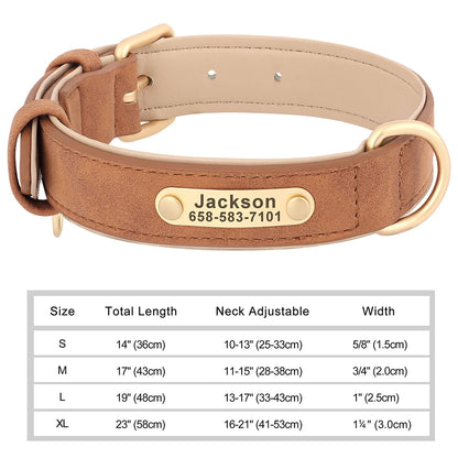 Personalized PU Leather Dog Collar with Engraved ID Nameplate – Anti-Lost, Adjustable for Small, Medium & Large Dogs