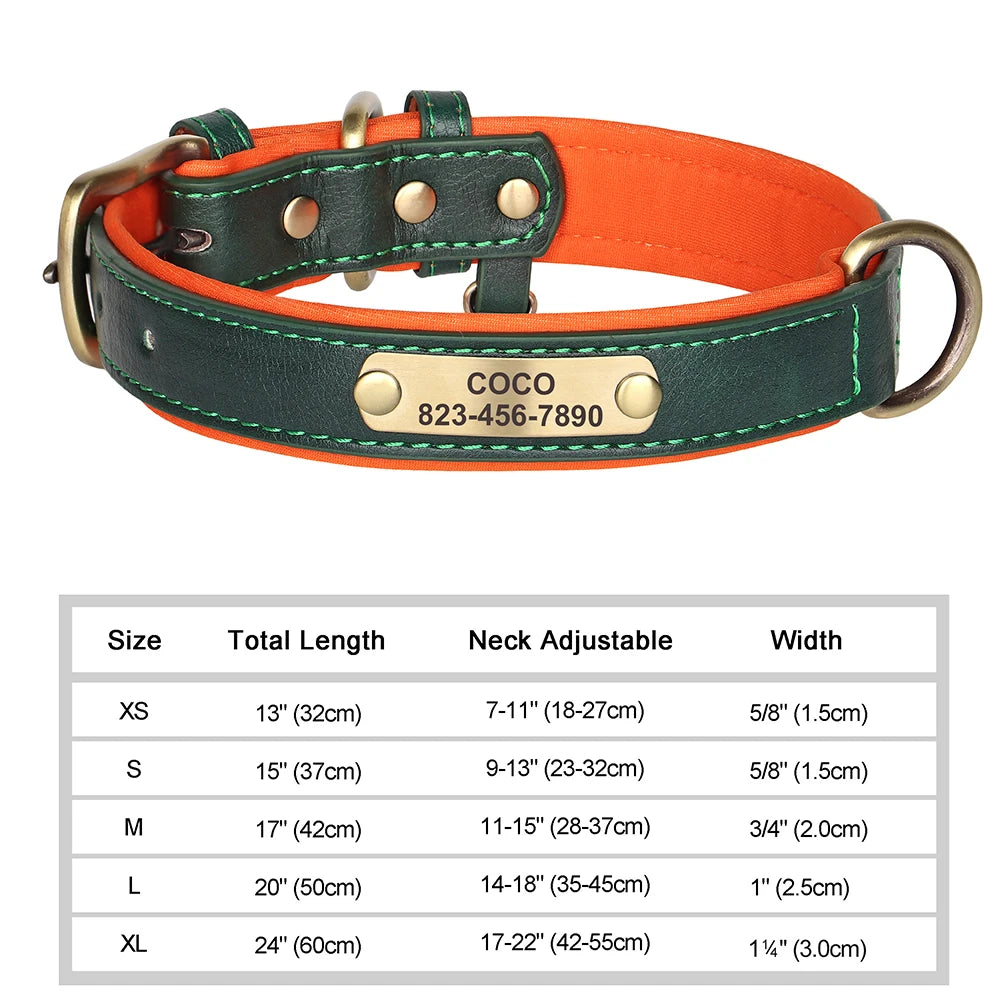 Personalized PU Leather Dog Collar with Engraved ID Nameplate – Anti-Lost, Adjustable for Small, Medium & Large Dogs