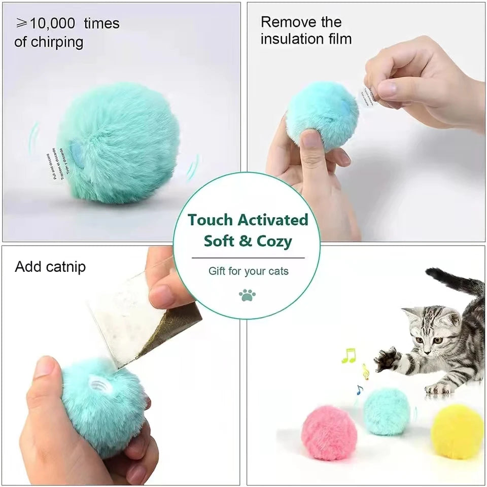 Interactive Plush Catnip Ball Toy – Sound & Touch Activated Smart Cat Ball