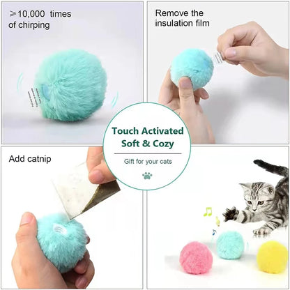 Interactive Plush Catnip Ball Toy – Sound & Touch Activated Smart Cat Ball