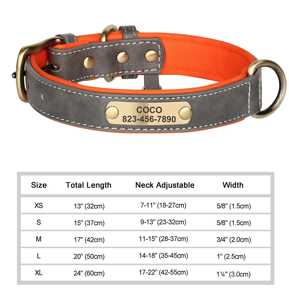 Personalized PU Leather Dog Collar with Engraved ID Nameplate – Anti-Lost, Adjustable for Small, Medium & Large Dogs