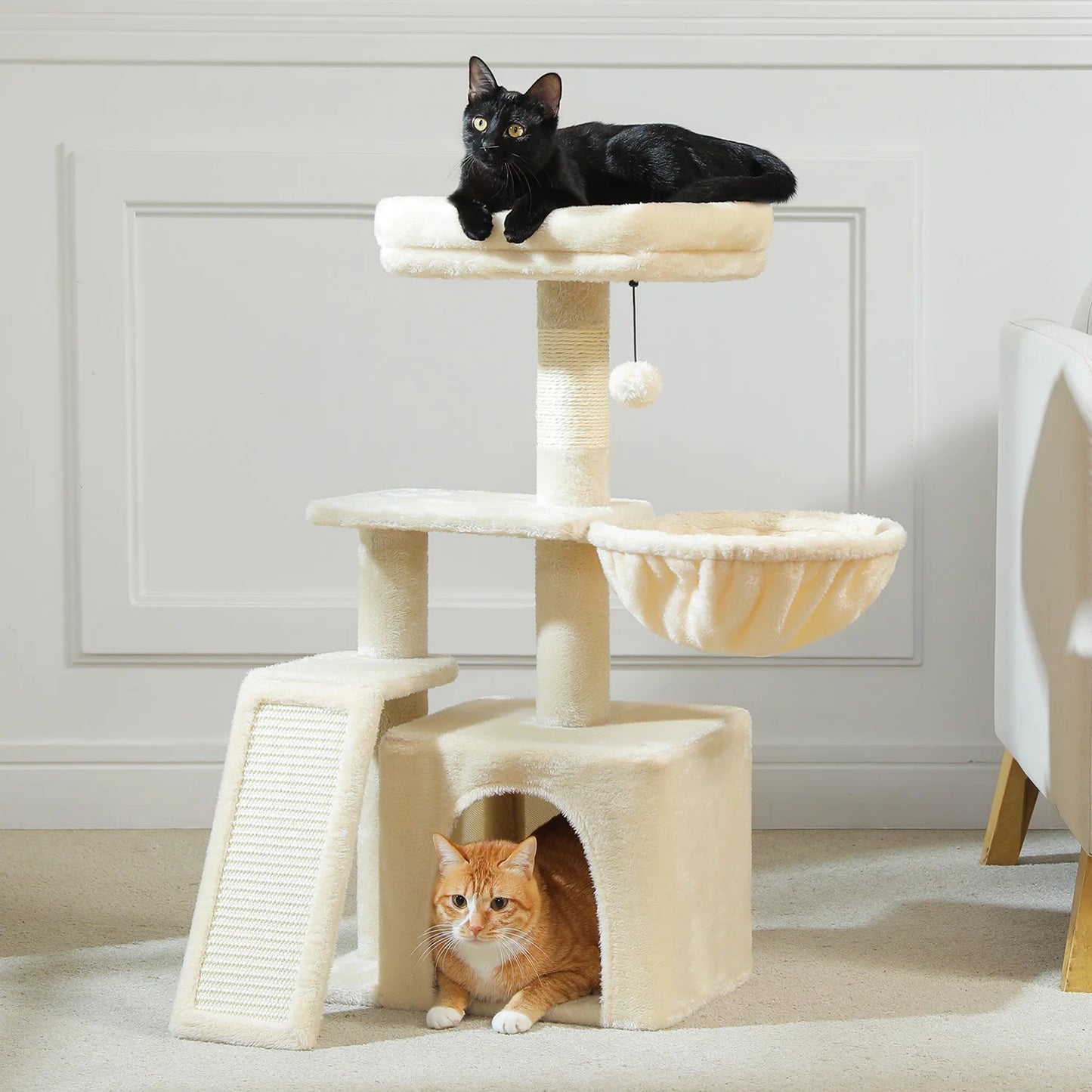Gray Indoor Cat Activity Tree & Tower – Big Hammock, Removable Top Perch & Sisal Scratching Posts (2 Styles)