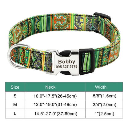 Personalized Printed Nylon Dog Collar + Free Engraved ID Plate – Adjustable for Small, Medium & Large Dogs