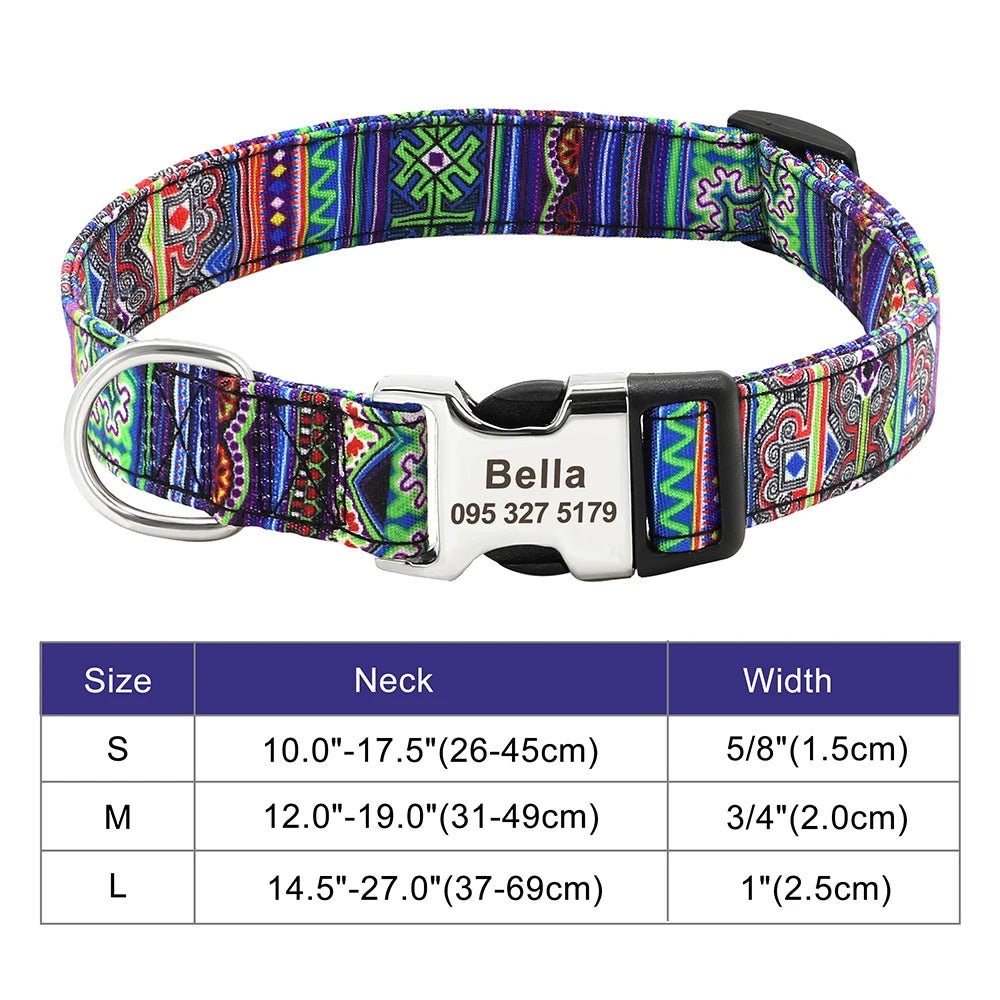 Personalized Printed Nylon Dog Collar + Free Engraved ID Plate – Adjustable for Small, Medium & Large Dogs