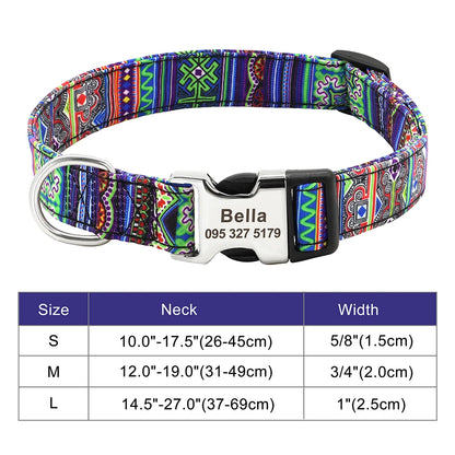 Personalized Printed Nylon Dog Collar + Free Engraved ID Plate – Adjustable for Small, Medium & Large Dogs
