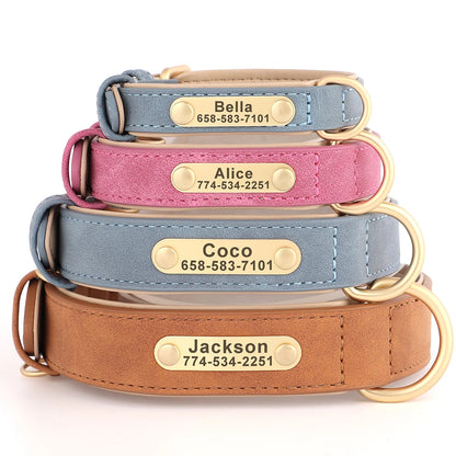 Personalized PU Leather Dog Collar with Engraved ID Nameplate – Anti-Lost, Adjustable for Small, Medium & Large Dogs