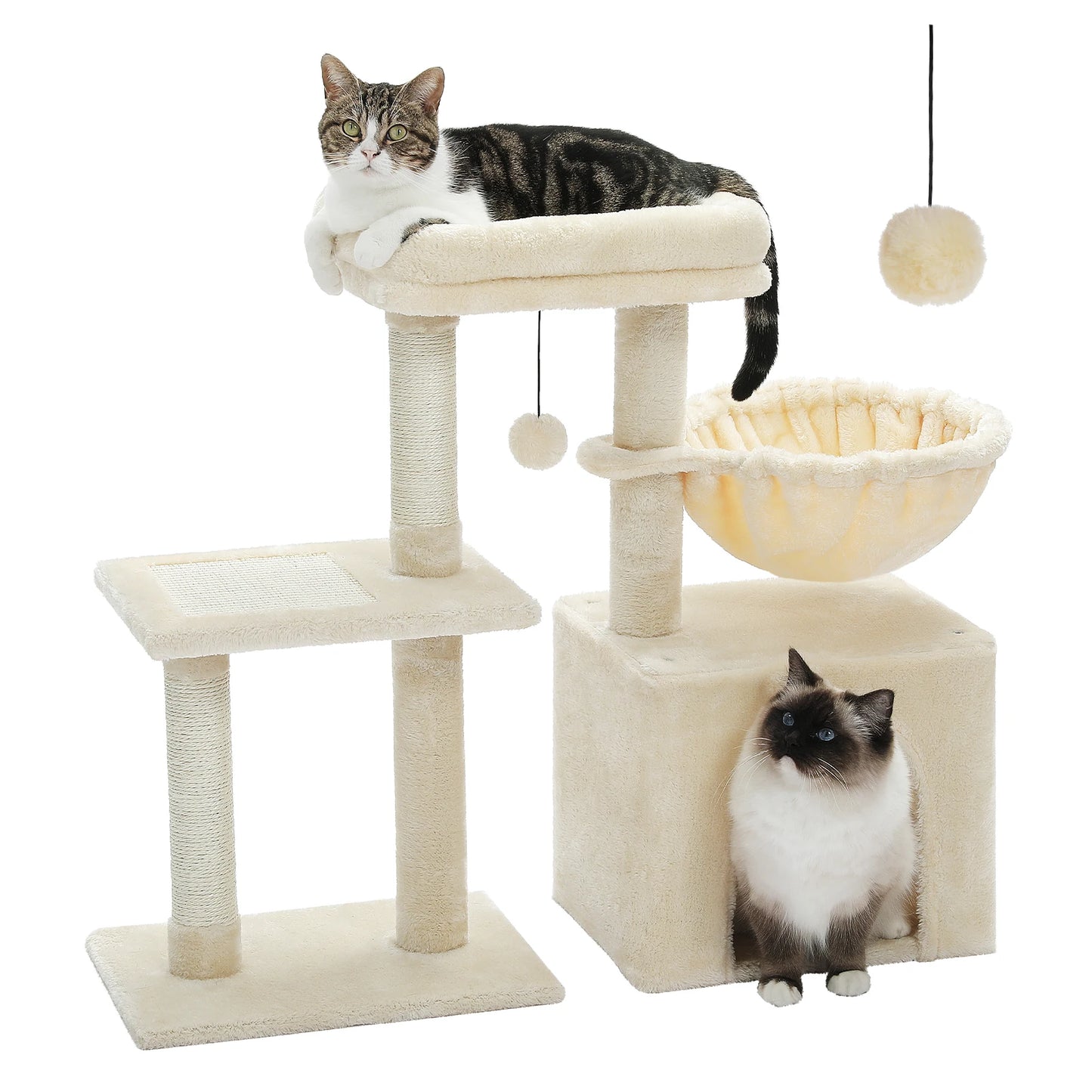 Gray Indoor Cat Activity Tree & Tower – Big Hammock, Removable Top Perch & Sisal Scratching Posts (2 Styles)