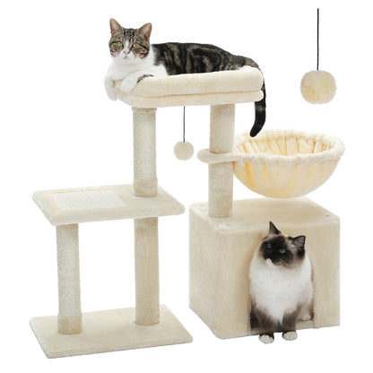 Gray Indoor Cat Activity Tree & Tower – Big Hammock, Removable Top Perch & Sisal Scratching Posts (2 Styles)