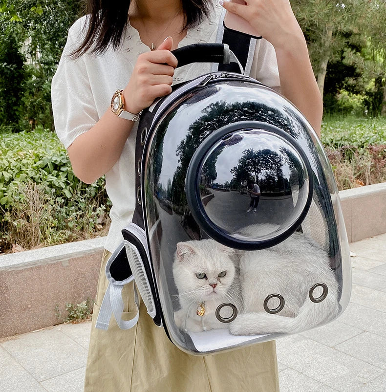 Transparent Space Capsule Pet Backpack – Breathable, Portable & Clear Carrying Bag for Cats & Small Dogs