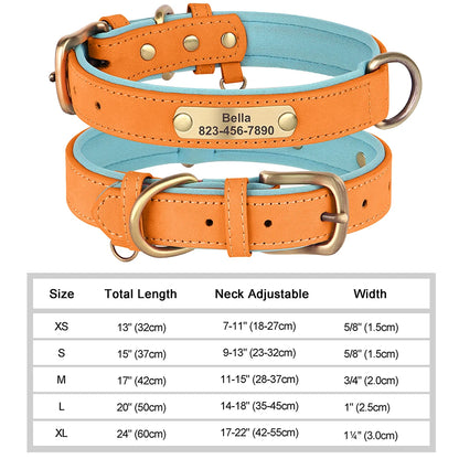 Personalized PU Leather Dog Collar with Engraved ID Nameplate – Anti-Lost, Adjustable for Small, Medium & Large Dogs