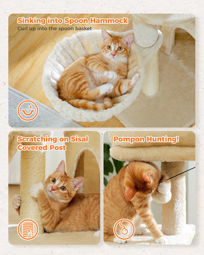 Gray Indoor Cat Activity Tree & Tower – Big Hammock, Removable Top Perch & Sisal Scratching Posts (2 Styles)