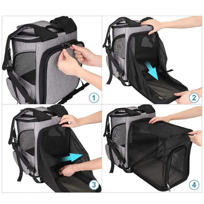 Breathable Pet Carrier Backpack – Foldable Expandable Travel Bag for Cats & Small Dogs