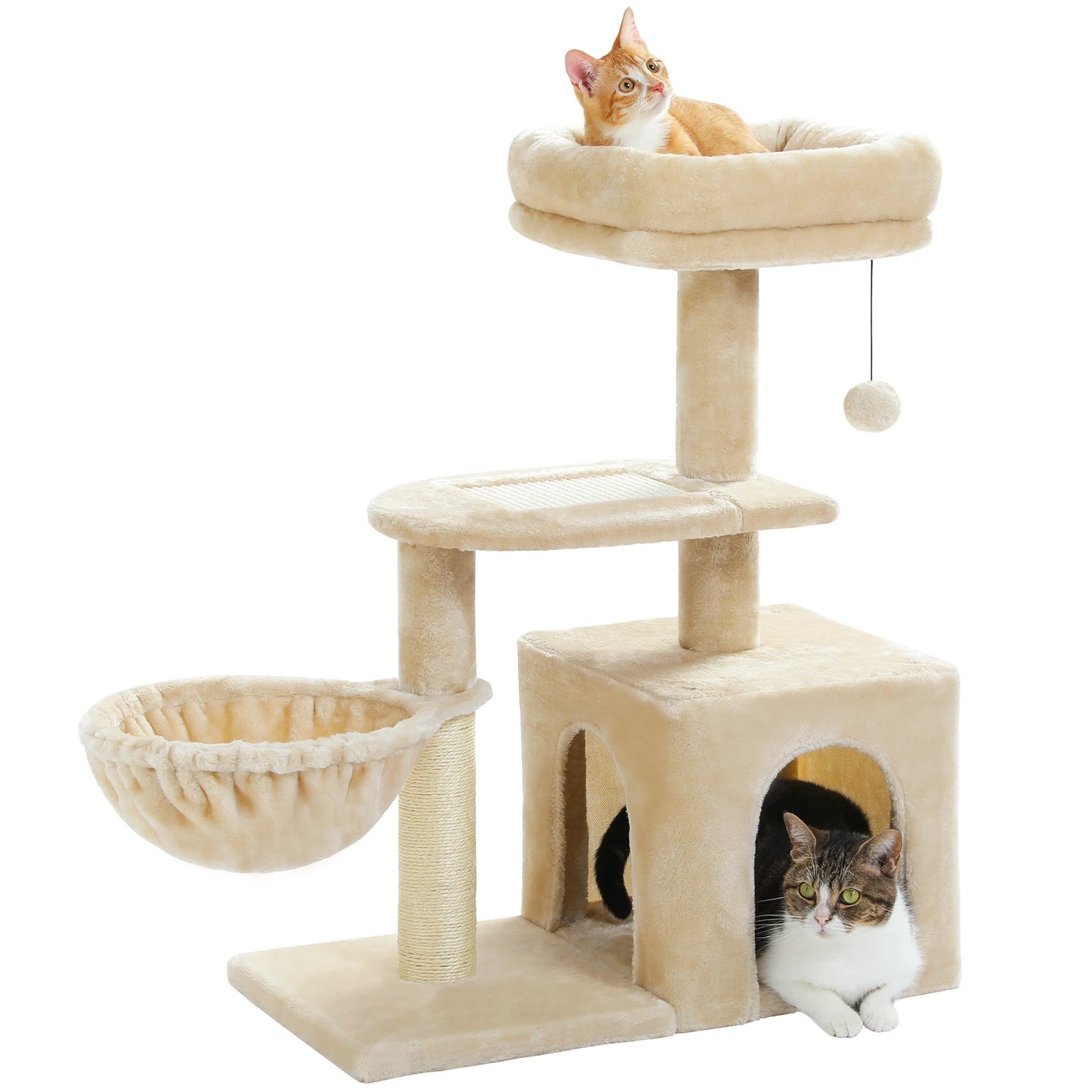 Gray Indoor Cat Activity Tree & Tower – Big Hammock, Removable Top Perch & Sisal Scratching Posts (2 Styles)