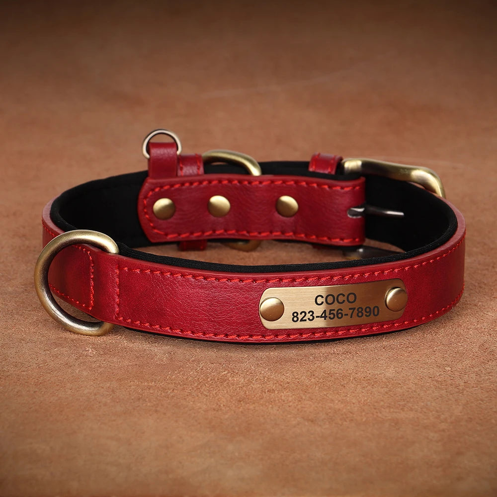 Personalized PU Leather Dog Collar with Engraved ID Nameplate – Anti-Lost, Adjustable for Small, Medium & Large Dogs