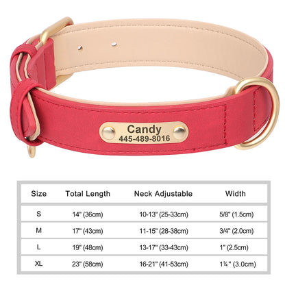 Personalized PU Leather Dog Collar with Engraved ID Nameplate – Anti-Lost, Adjustable for Small, Medium & Large Dogs