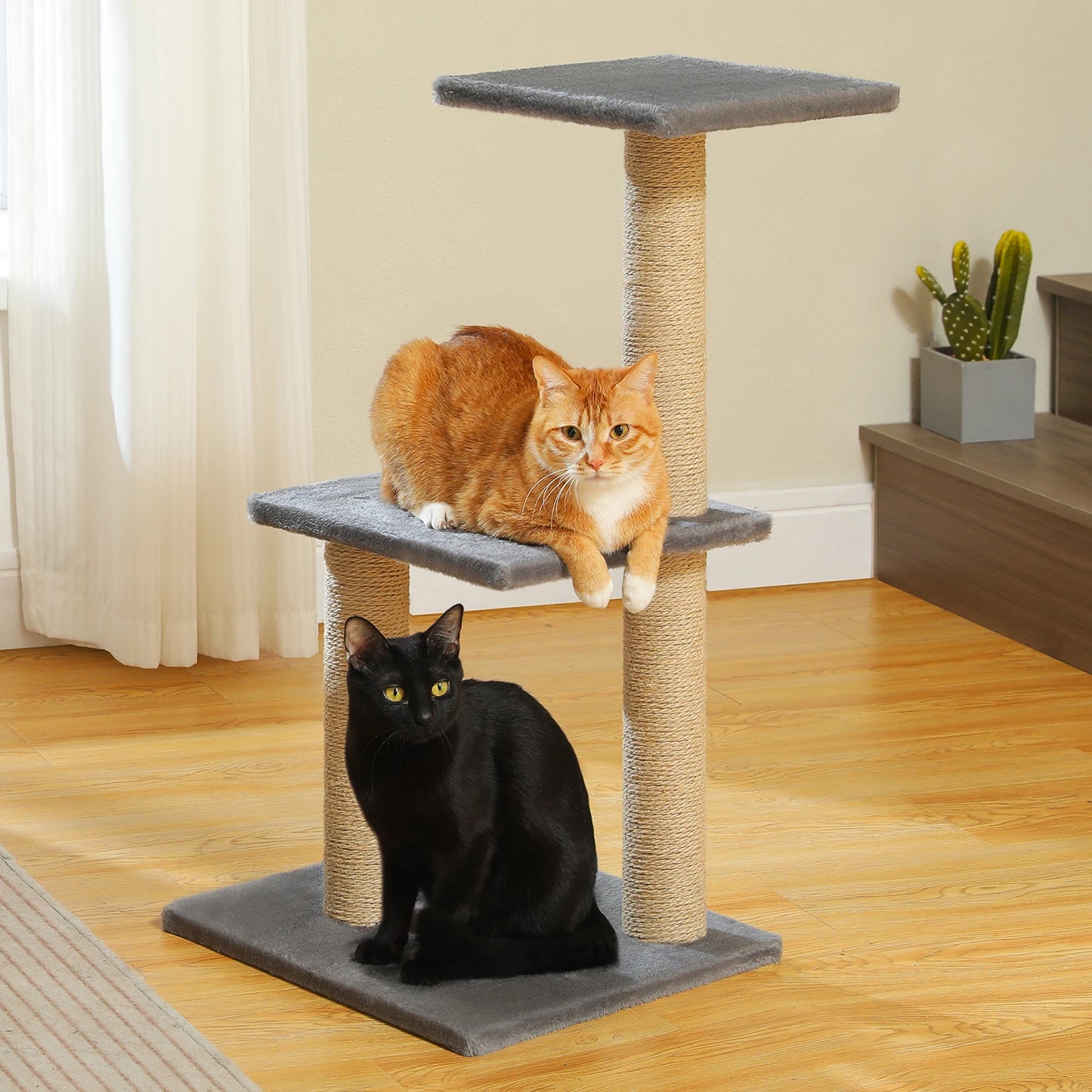 Gray Indoor Cat Activity Tree & Tower – Big Hammock, Removable Top Perch & Sisal Scratching Posts (2 Styles)