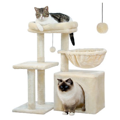 Gray Indoor Cat Activity Tree & Tower – Big Hammock, Removable Top Perch & Sisal Scratching Posts (2 Styles)