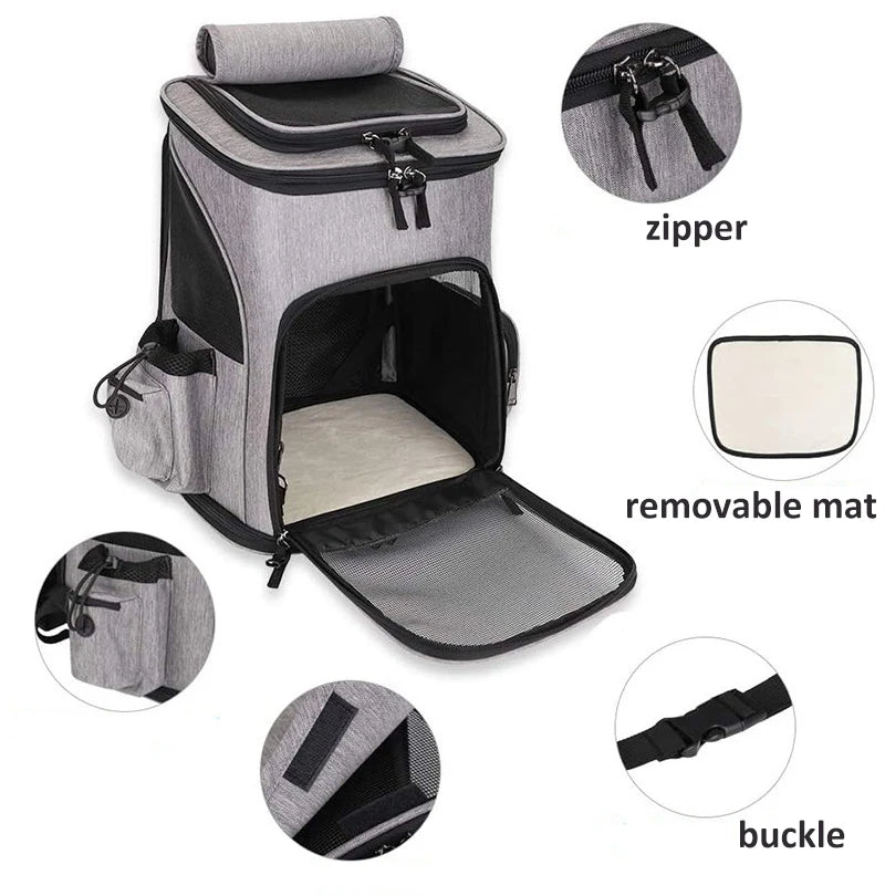 Breathable Pet Carrier Backpack – Foldable Expandable Travel Bag for Cats & Small Dogs