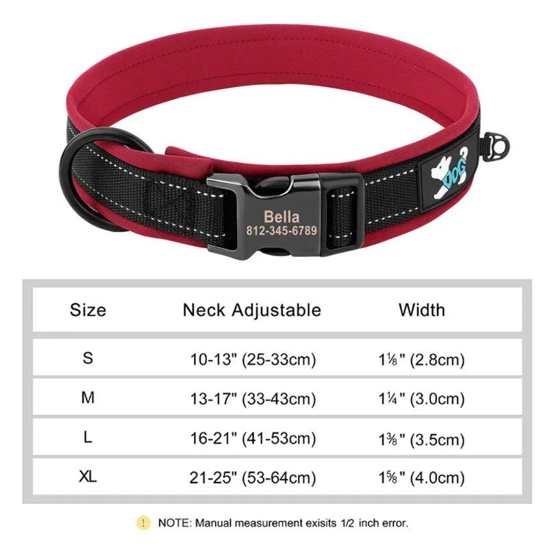 Reflective Personalized Nylon Dog Collar with Engraved ID Tag – Soft Padded, Adjustable for Small to Large Breeds