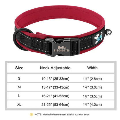 Reflective Personalized Nylon Dog Collar with Engraved ID Tag – Soft Padded, Adjustable for Small to Large Breeds