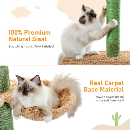 Adjustable 5-Tier Floor-to-Ceiling Cactus Cat Tower – Sisal Scratching Posts, Hammock & Dangling Ball