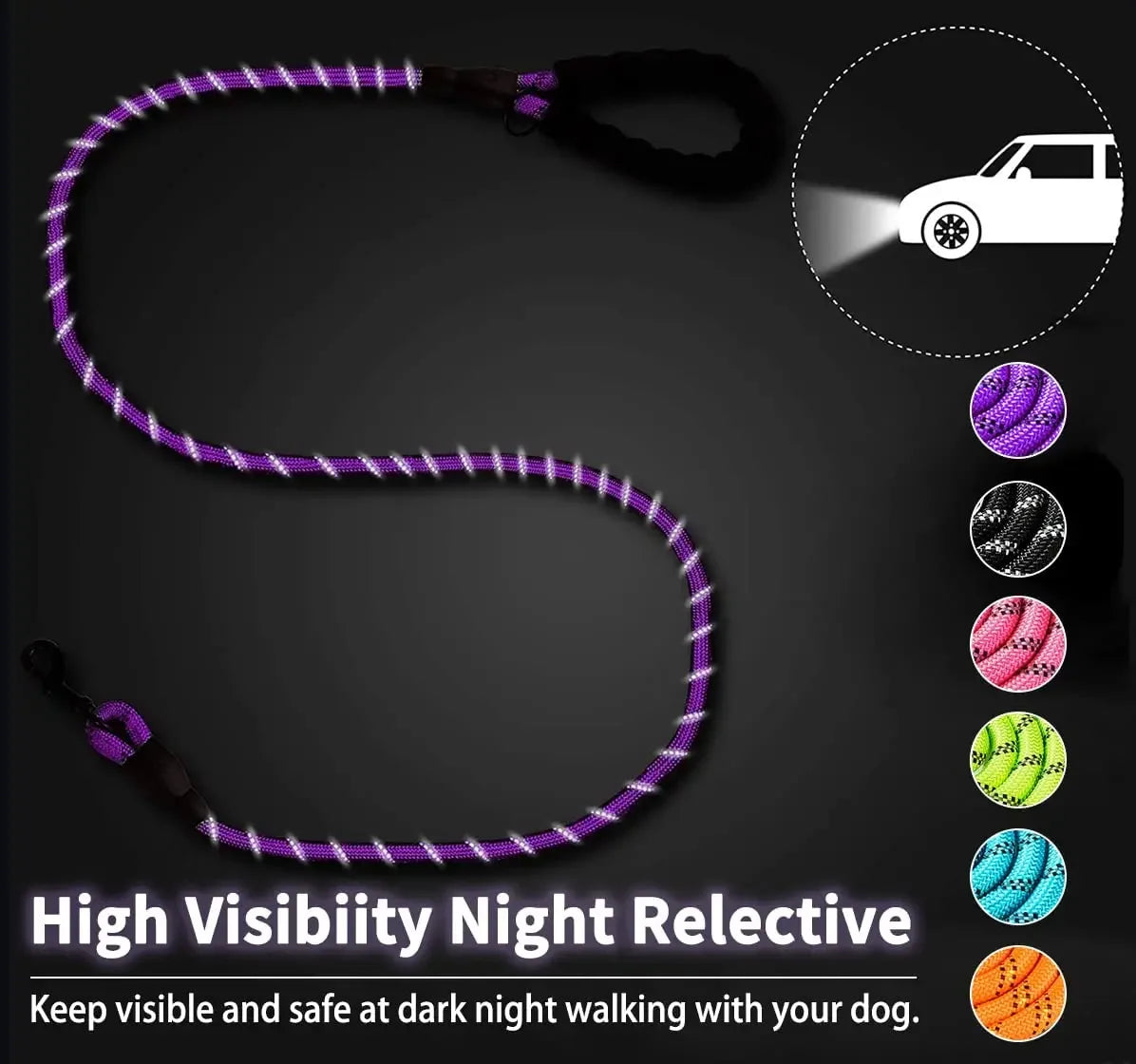 Strong Reflective Nylon Dog Leash – Heavy-Duty, Extra Safe for Big, Medium & Small Dogs