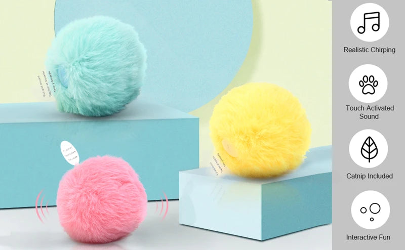 Interactive Plush Catnip Ball Toy – Sound & Touch Activated Smart Cat Ball